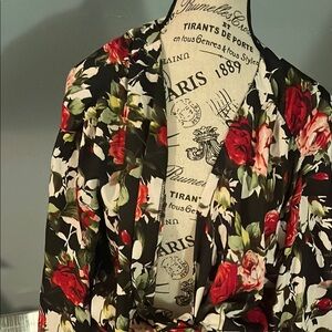 Floral Blouse with Red and White Accents
